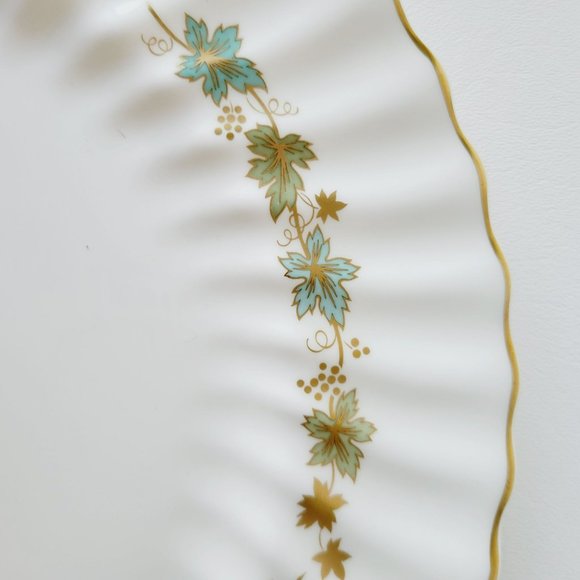 Royal Doulton Piedmont Dinner & Bread Plate Set, Green Gold Leaves Swirl Rim VTG - Picture 5 of 14